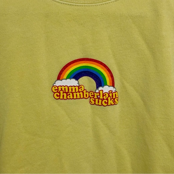 Emma Chamberlein Sucks Neon Yellow Rainbow Influencer Sweatshirt Merch Size M - Picture 2 of 6